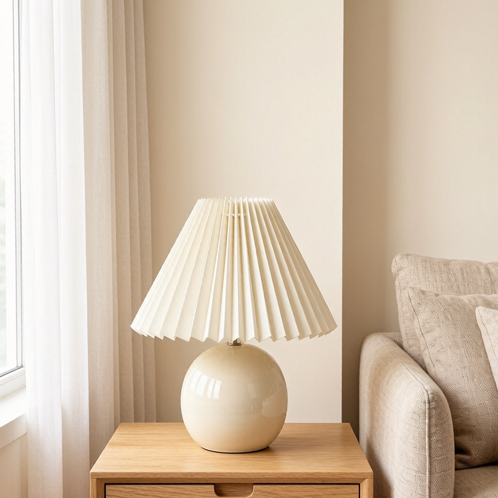 Pleated Ceramic Ball Table Lamp