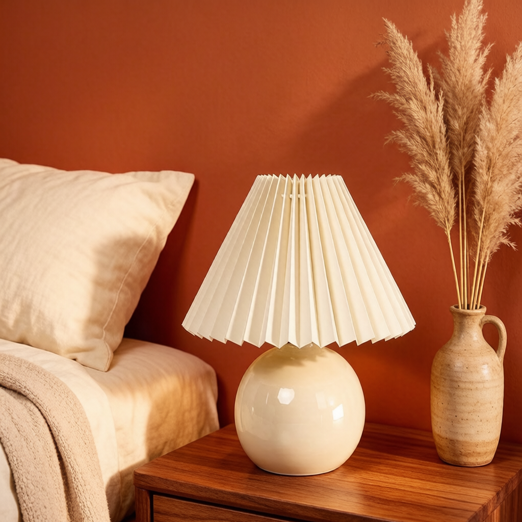 Pleated Ceramic Ball Table Lamp