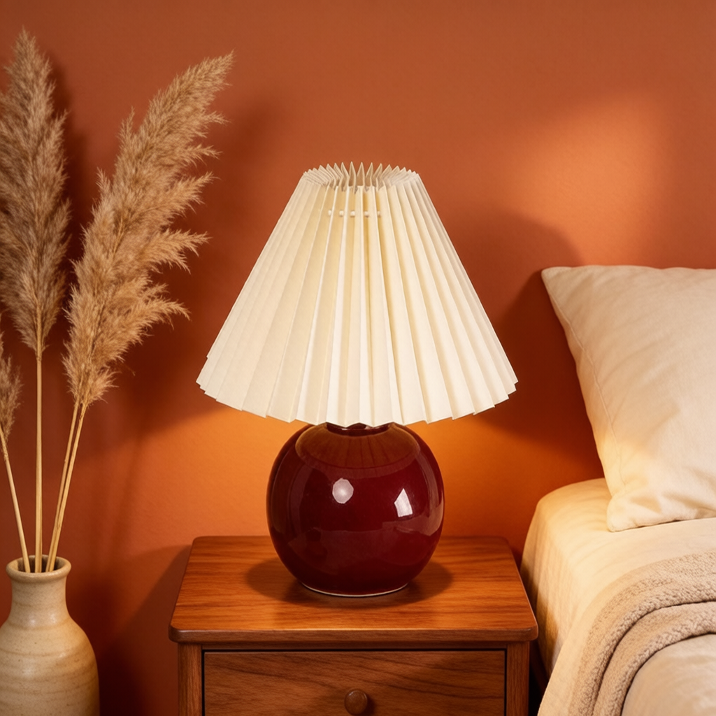 Pleated Ceramic Ball Table Lamp