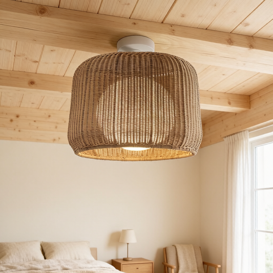 Handwoven Rattan Flush Mount Ceiling Light