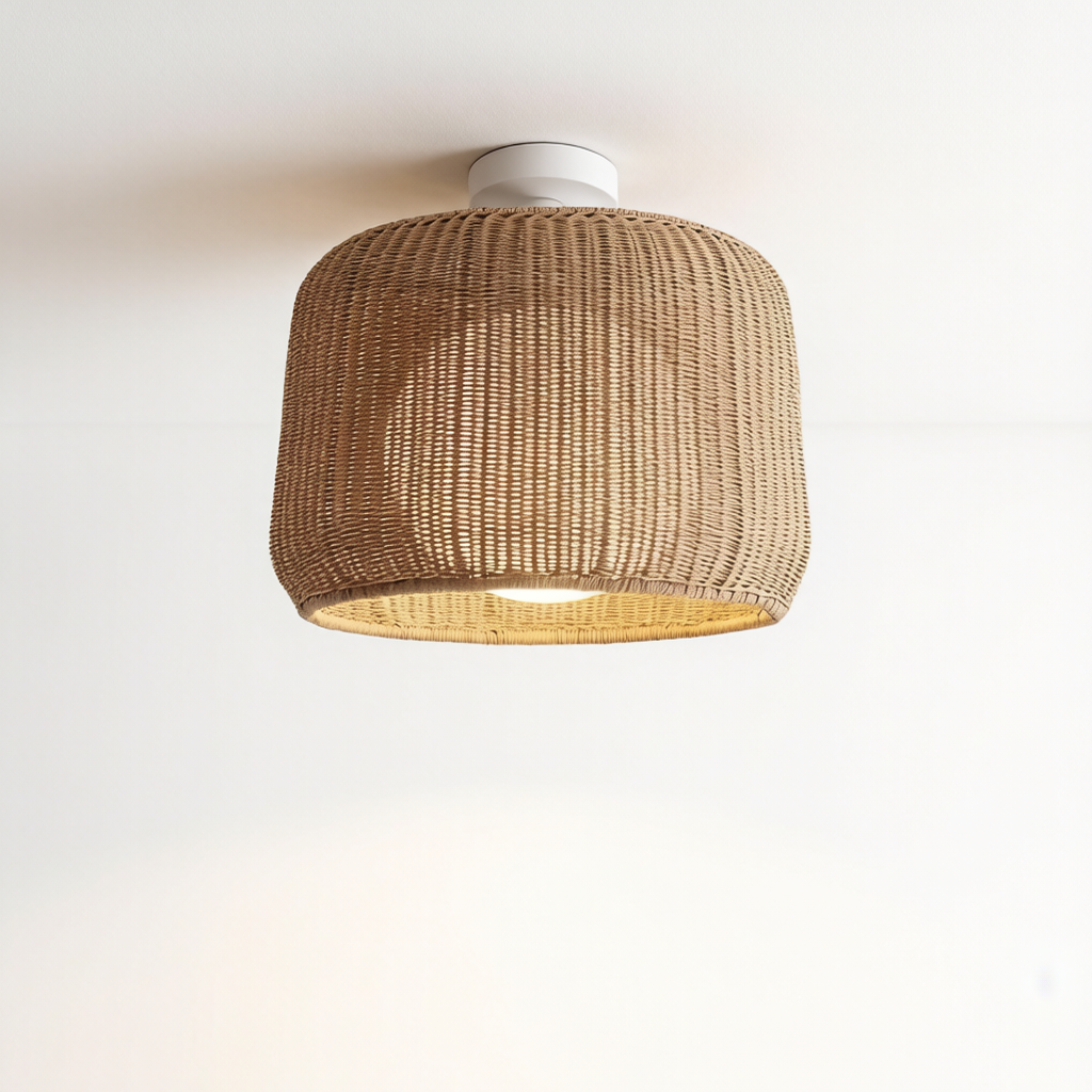 Handwoven Rattan Flush Mount Ceiling Light