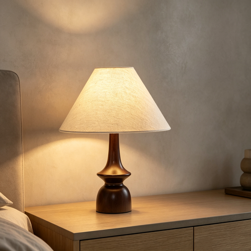 Vintage Curved Wooden Table Lamp