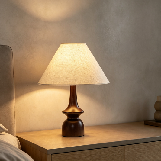 Vintage Curved Wooden Table Lamp
