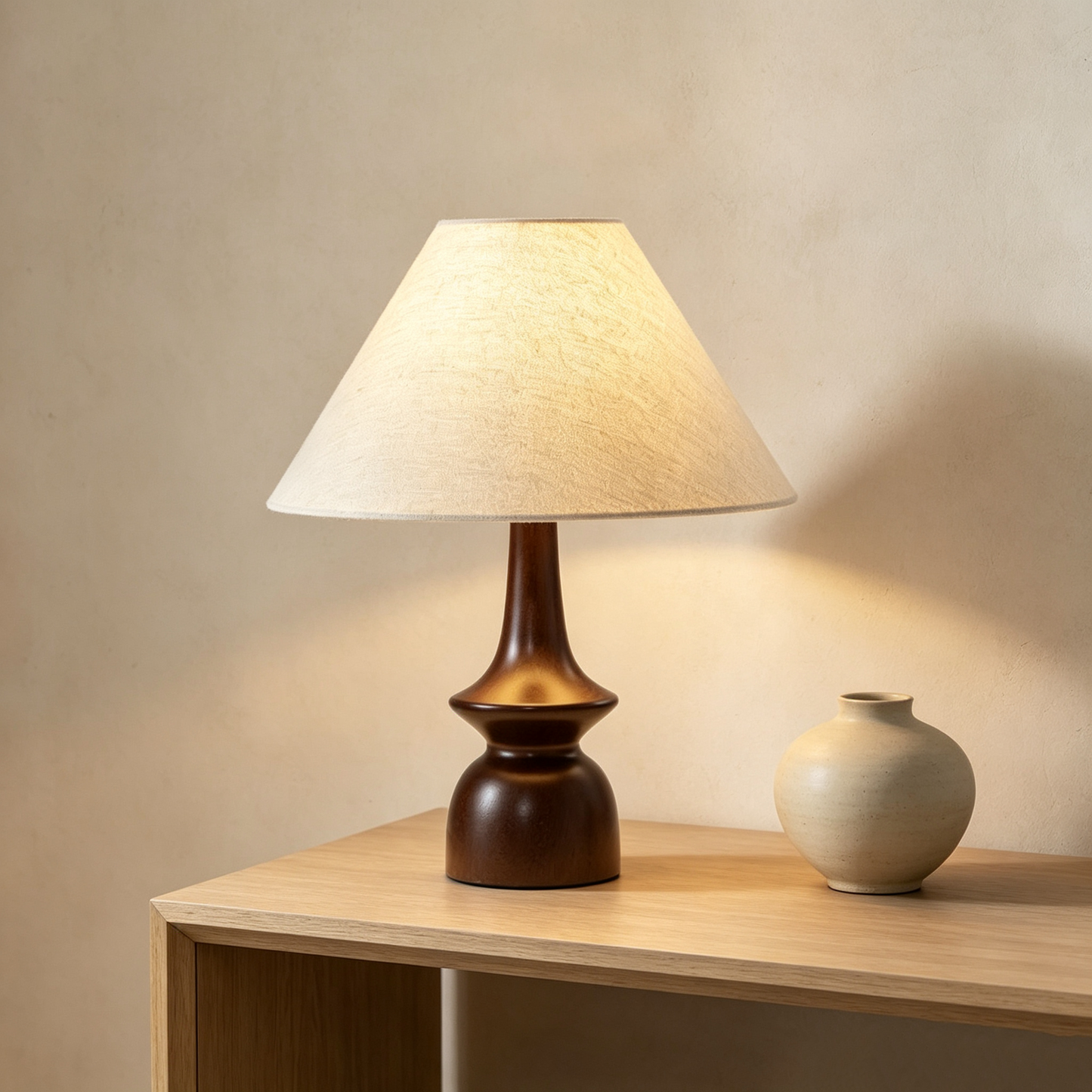 Vintage Curved Wooden Table Lamp